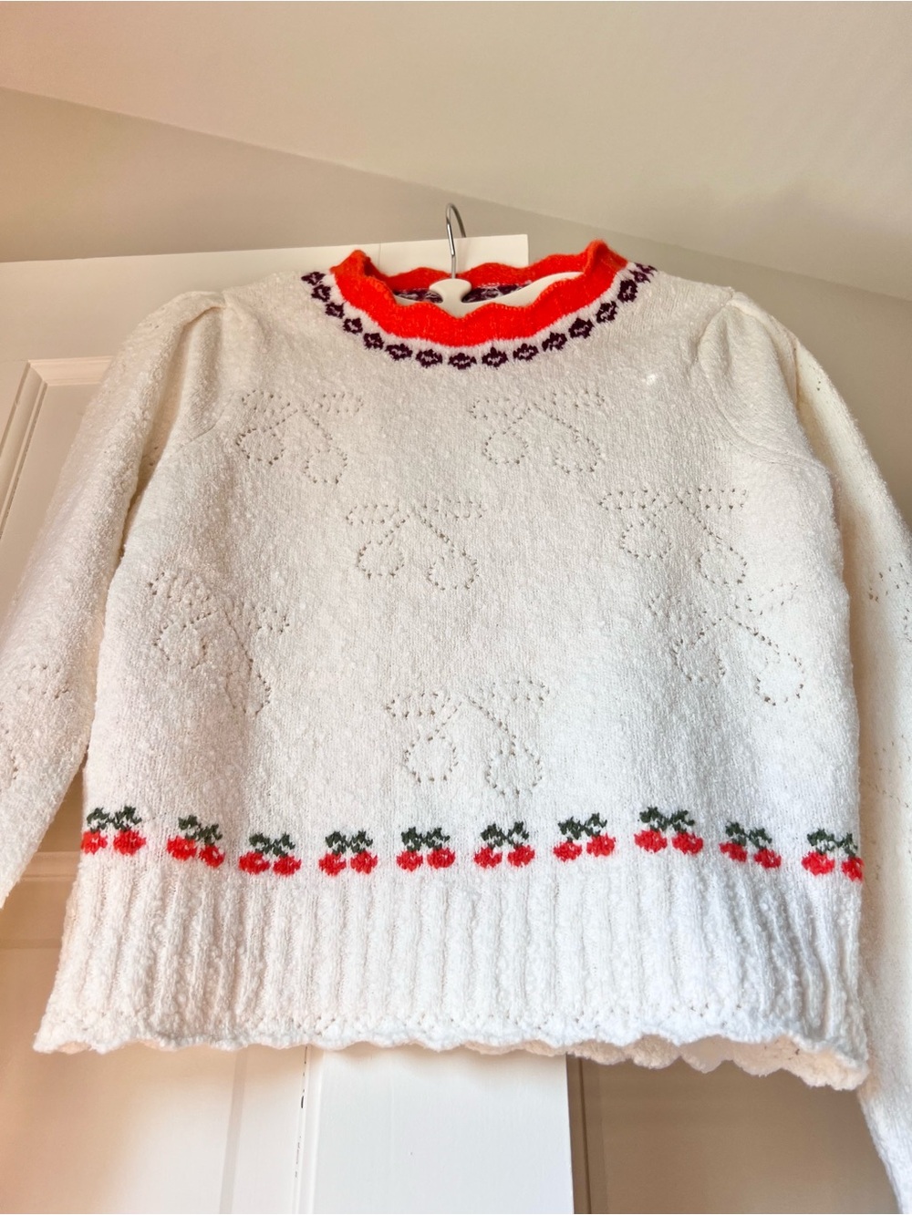 Free People Tilly Cherry Pointelle Knit Crop Sweater Size XS NWT - Picture 6 of 9